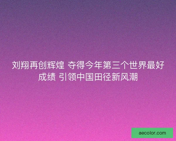 刘翔再创辉煌 夺得今年第三个世界最好成绩 引领中国田径新风潮
